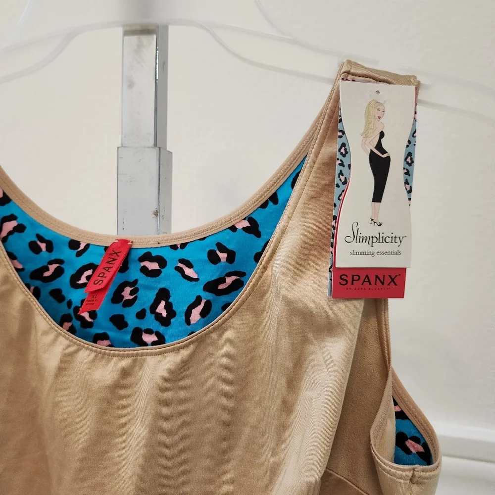 Spanx Shapewear Top Gold with Interior Blue Cheetah Print Size 1X